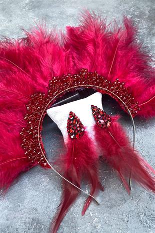 Burgundy Maya Hairy Crystal Beaded Bridal Henna Tiara and Earring