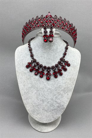 Burgundy Mia Bridal Henna Crown and Necklace Set