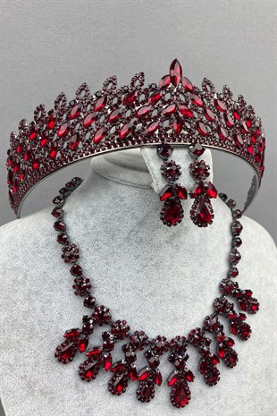 Burgundy Mia Bridal Henna Crown and Necklace Set