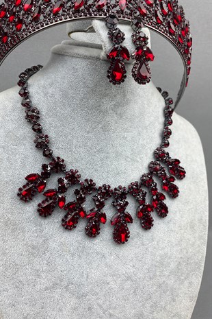 Burgundy Mia Bridal Henna Crown and Necklace Set