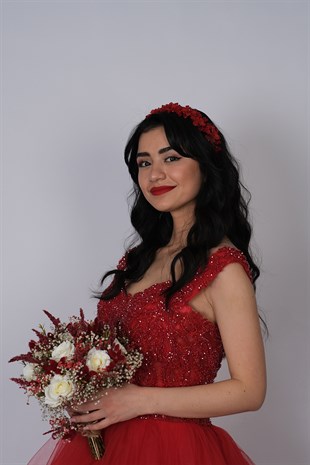 Bordo Nida Çiçek Mineli Gelin Tacı Saç ve Türban Aksesuarı