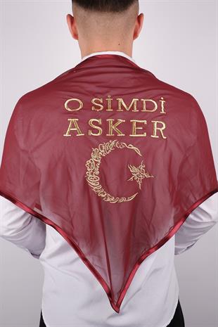 Bordo O Şimdi Asker Sim Ay Yıldızlı Nakışlı Asker Örtü Şal