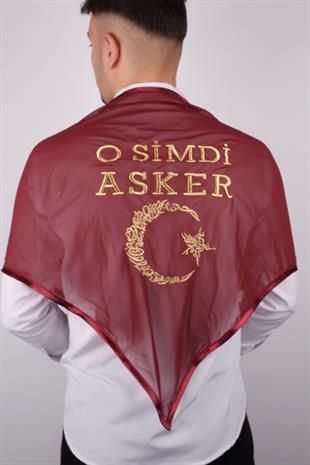 Bordo O Şimdi Asker Sim Ay Yıldızlı Nakışlı Asker Örtü Şal