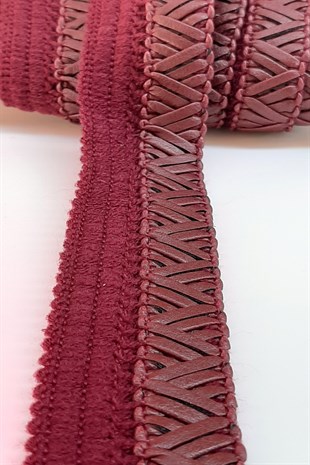Bordo Örgülü Deri Şerit 1,5 Cm