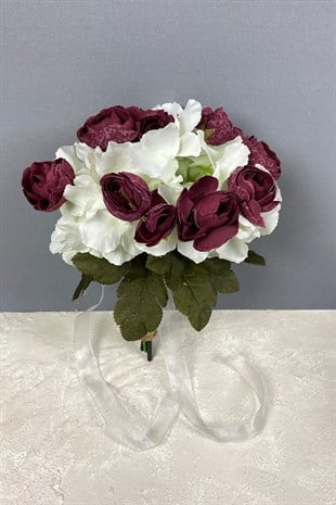 Burgundy Hydrangea Peony Bridal Hand Bouquet Hair Accessory and Boutonniere