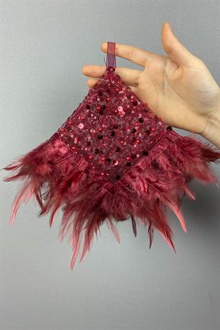 Burgundy Authentic Bead Embroidered Hairy Bridal Halay Handkerchief 5 pcs