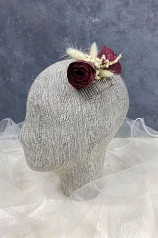 Claret Red Cotton Herb Chips and Artificial Flower Comb Hair Clip Accessory