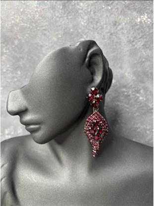 Bordo Rengi Lina Modern Şık Tasarım Gelin Abiye Küpesi