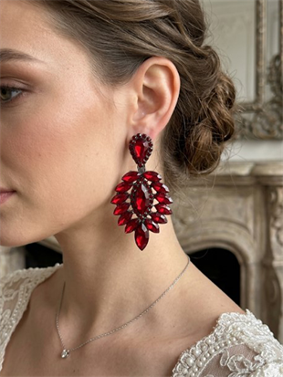 Bordo Rengi Vera Mekik Vip Kristal Taşlı Abiye Gelin Küpesi