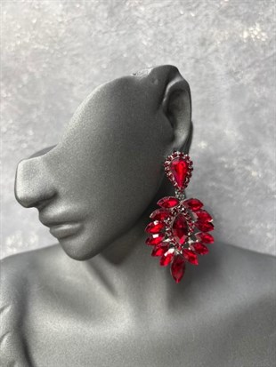 Bordo Rengi Vera Mekik Vip Kristal Taşlı Abiye Gelin Küpesi
