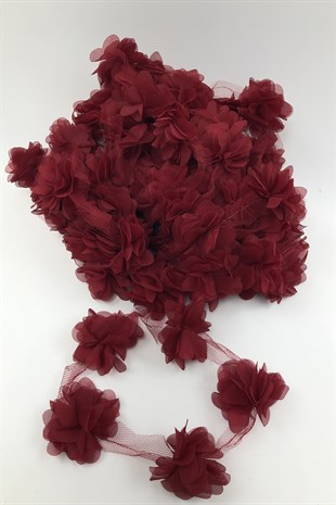 Bordo Renk Lazer Kesim Tül Çiçek