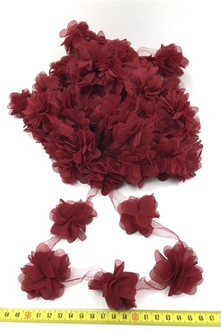 Bordo Renk Lazer Kesim Tül Çiçek