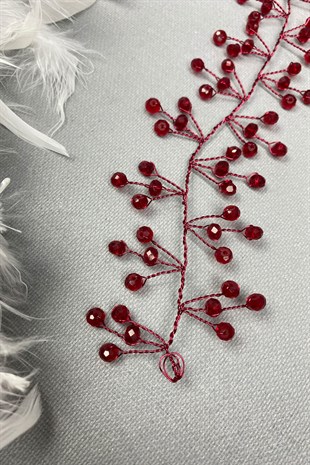 إكسسوار تاج الزفاف مطرز باللون العنابي