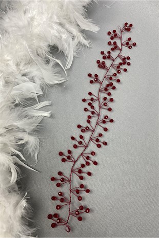 إكسسوار تاج الزفاف مطرز باللون العنابي