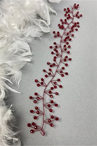 إكسسوار تاج الزفاف مطرز باللون العنابي