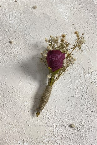 Bordo Şakayık Çiçekli Cipsolu Gelin Buketi Tacı ve Yaka Çiçeği Seti