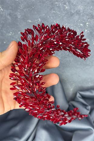 Bordo Salba Gelin Kına Tacı Ve Saç Türban Aksesuarı