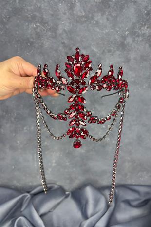 Bordo Sallantılı Alınlık Almeda Gelin Kına Tacı