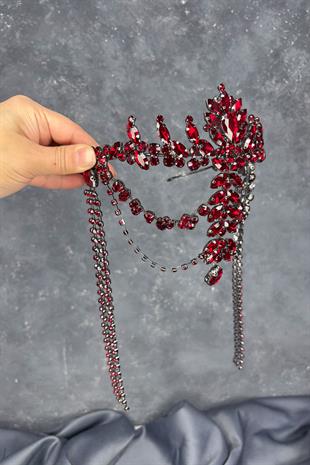 Bordo Sallantılı Alınlık Almeda Gelin Kına Tacı