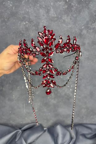 Bordo Sallantılı Alınlık Almeda Gelin Kına Tacı