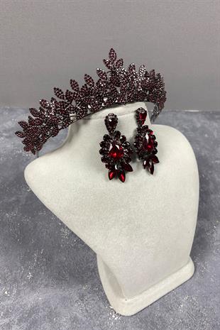 Burgundy Sara Bridal Henna Tiara and Earring with Dense Stones
