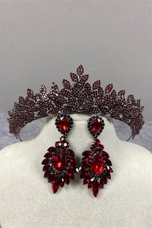 Claret Red Sara Henna Crown and Earring Set