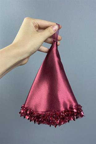 Burgundy Satin Bead Embroidered Halay Handkerchief