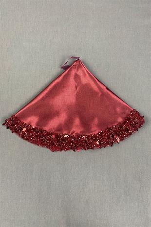 Burgundy Satin Bead Embroidered Halay Handkerchief