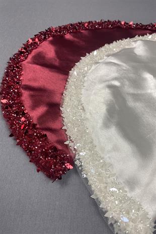 Burgundy Satin Bead Embroidered Halay Handkerchief