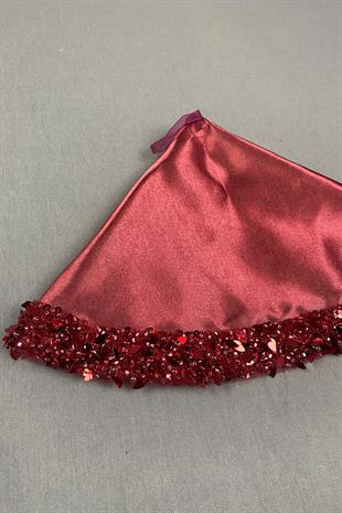Burgundy Satin Bead Embroidered Halay Handkerchief