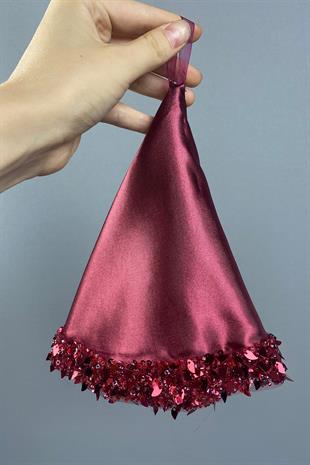 Burgundy Satin Bead Embroidered Halay Handkerchief