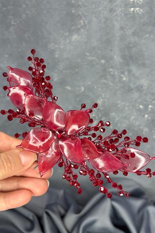 Bordo Sedefli Özün Taraklı Gelin Saç Aksesuarı