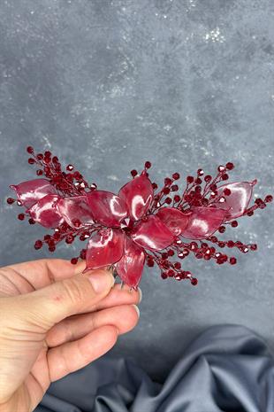 Bordo Sedefli Özün Taraklı Gelin Saç Aksesuarı