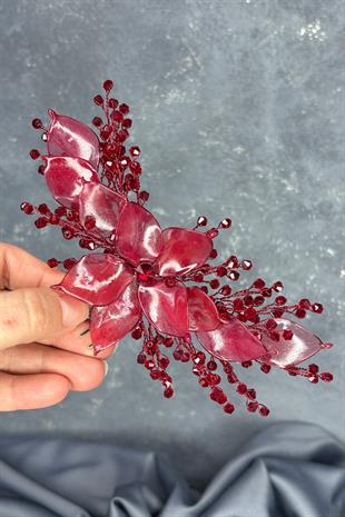Bordo Sedefli Özün Taraklı Gelin Saç Aksesuarı