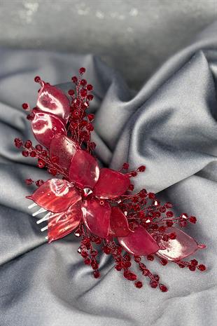 Bordo Sedefli Özün Taraklı Gelin Saç Aksesuarı