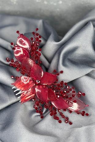 Bordo Sedefli Özün Taraklı Gelin Saç Aksesuarı