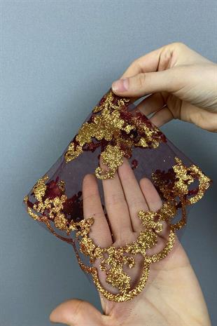 Burgundy Glitter Foil Printed Bridal Halay Handkerchief 10 pcs