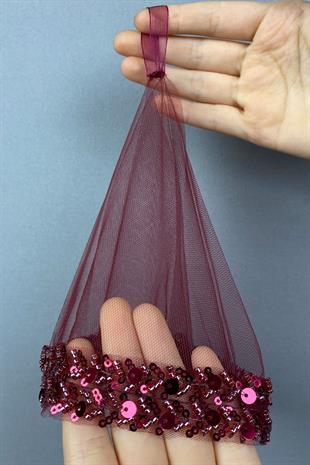 Burgundy Water Vip Model Beaded Bridal Halay Handkerchief 5 pcs