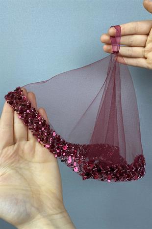Burgundy Water Vip Model Beaded Bridal Halay Handkerchief 5 pcs