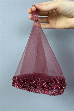 Claret Red Water Vip Model Beaded Bridal Halay Handkerchief 1 pcs