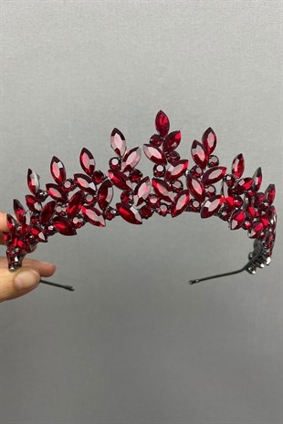 Claret Red Subra Model Bridal Henna Tiara and Earring