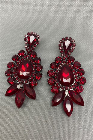 Bordo Subra Model Gelin Kına Tacı ve Küpe