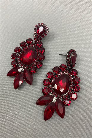 Bordo Subra Model Gelin Kına Tacı ve Küpe