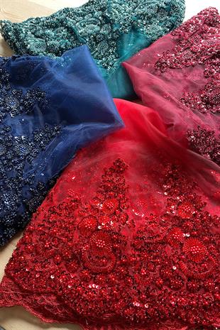 Bordo Sultan Model Özel İşlemeli Gelin Kına Duvağı Yüz Örtüsü