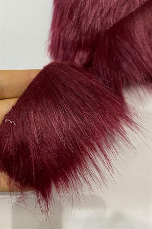 Bordo Suni Kürk Yapay Peluş Şerit