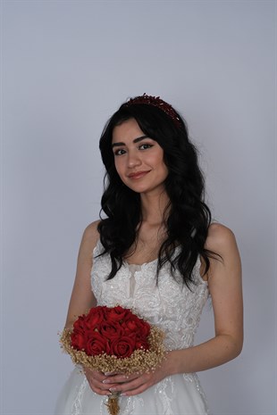 Bordo Talya Çift Sıralı Boncuklu Gelin Kına Tacı