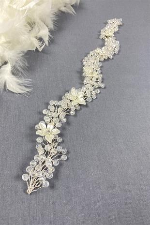 Burgundy Stoned Floral Crystal Beaded Bridal Hair And Hijab Accessory