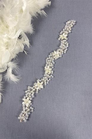 Burgundy Stoned Floral Crystal Beaded Bridal Hair And Hijab Accessory