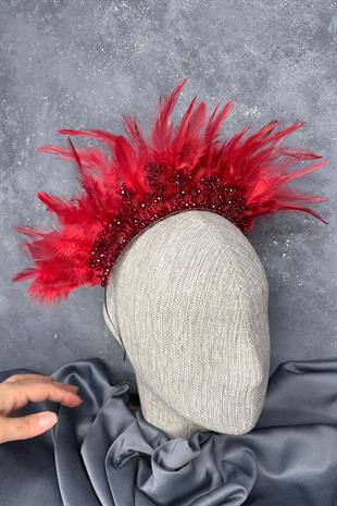 Arden Bridal Henna Tiara with Burgundy Feathers and Crystal Beads