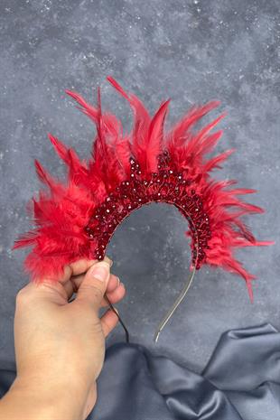 Arden Bridal Henna Tiara with Burgundy Feathers and Crystal Beads